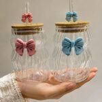 Bow Glass Tumbler with Bamboo Lid & Glass Straw