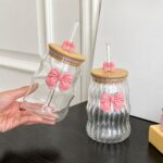 Bow Glass Tumbler with Bamboo Lid & Glass Straw